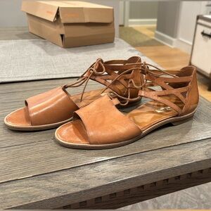Paul Green Tan Leather Sandals Lace-Up Design